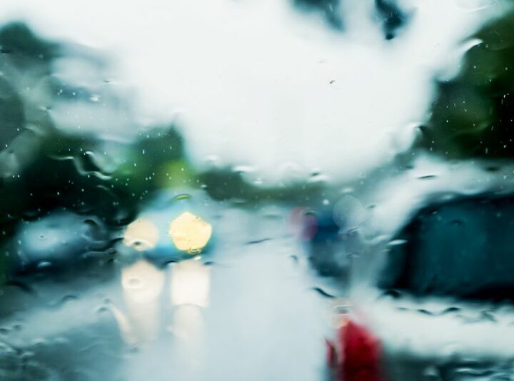 The view from a raining car window